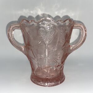 Vintage Depression Glass Fenton 5”Pink Double-Handle Strawberry Vase/Decor Piece